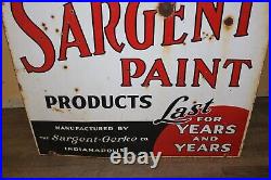 Large Vintage 1940's Sargent Paint 2 Sided 30 Porcelain Metal Sign