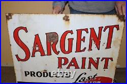 Large Vintage 1940's Sargent Paint 2 Sided 30 Porcelain Metal Sign