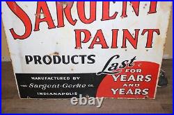 Large Vintage 1940's Sargent Paint 2 Sided 30 Porcelain Metal Sign