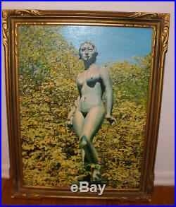 Large Vintage 1950`s Nude Eva Sculpture In Park Oil Painting Artist Meuli