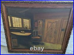 Large Vintage European Interior Oil Painting Signed R Quin Framed 35x30 Original