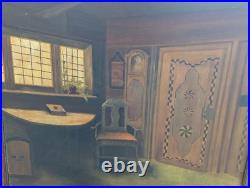 Large Vintage European Interior Oil Painting Signed R Quin Framed 35x30 Original