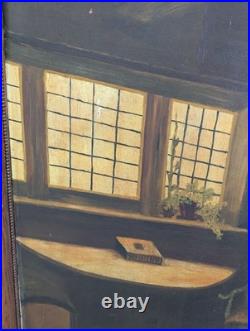 Large Vintage European Interior Oil Painting Signed R Quin Framed 35x30 Original