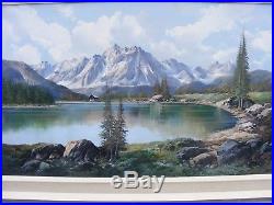 Large Vintage Gallery Oil Painting Mountain Scene Landscape Signed De Rosa