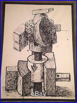Large Vintage JON IMBER signed painting / drawing modernist cubist abstract