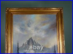 Large Vintage Landscape Mountain River Front Scene Oil Painting On Canvas Signed