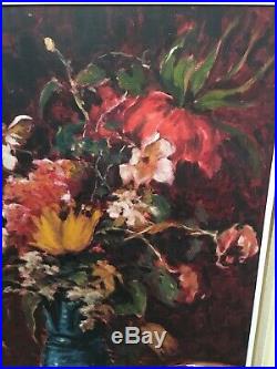 Large Vintage MID Century Oil On Canvas Expressive Large Floral Painting Signed