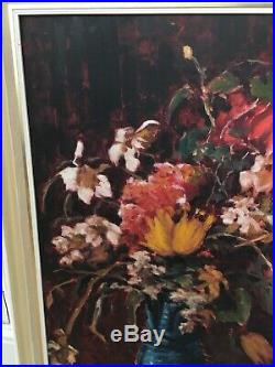 Large Vintage MID Century Oil On Canvas Expressive Large Floral Painting Signed