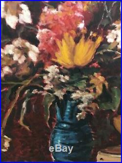 Large Vintage MID Century Oil On Canvas Expressive Large Floral Painting Signed