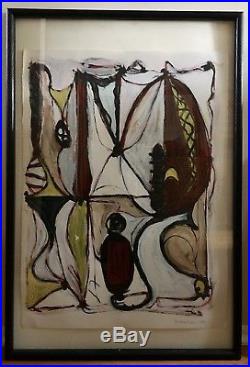 Large Vintage Mid Century Abstract Expressionist Oil Painting Signed 37x25