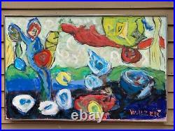Large Vintage Original Abstract oil Painting on canvas, Signed Walzer, framed