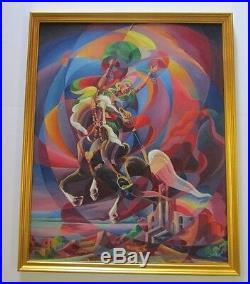 Large Vintage Painting Abstract Cubism Figural Iconic Modernism Mystery Artist