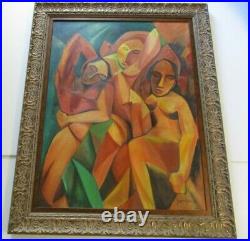 Large Vintage Painting Modernist Abstract Music Surreal Surrealism Cubism Nude