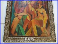 Large Vintage Painting Modernist Abstract Music Surreal Surrealism Cubism Nude