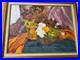 Large Vintage Tabletop Still Life Scene Oil Painting Framed