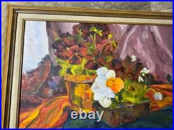 Large Vintage Tabletop Still Life Scene Oil Painting Framed