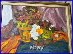 Large Vintage Tabletop Still Life Scene Oil Painting Framed