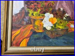 Large Vintage Tabletop Still Life Scene Oil Painting Framed
