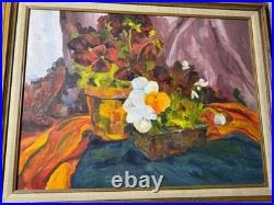 Large Vintage Tabletop Still Life Scene Oil Painting Framed