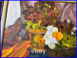 Large Vintage Tabletop Still Life Scene Oil Painting Framed