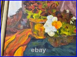 Large Vintage Tabletop Still Life Scene Oil Painting Framed