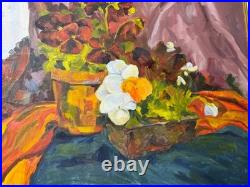 Large Vintage Tabletop Still Life Scene Oil Painting Framed