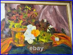 Large Vintage Tabletop Still Life Scene Oil Painting Framed