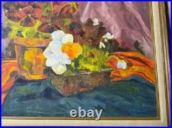 Large Vintage Tabletop Still Life Scene Oil Painting Framed