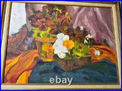 Large Vintage Tabletop Still Life Scene Oil Painting Framed