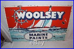 Large Vintage c. 1950 Woolsey Marine Paints Boat Gas Oil 34 Porcelain Metal Sign