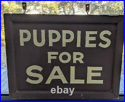 Large Wooden Sign Original Vintage Advertising Painted Puppies For Sale Beauty