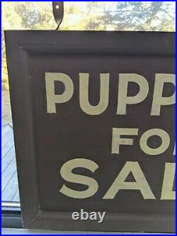 Large Wooden Sign Original Vintage Advertising Painted Puppies For Sale Beauty