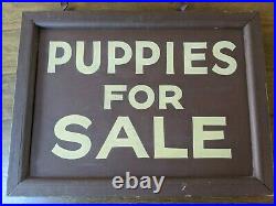 Large Wooden Sign Original Vintage Advertising Painted Puppies For Sale Beauty