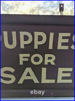 Large Wooden Sign Original Vintage Advertising Painted Puppies For Sale Beauty