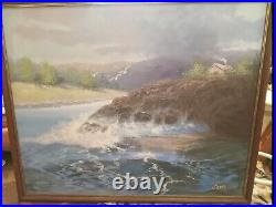 Large vintage landscape oil painting signed original