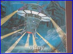 Larry Ortiz Illustration Painting Ufo Space Earth Landing Invasion Alien Vintage