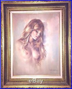 Leo Jansen Signed Vintage Original Boudoir Art Nude Woman Portrait Oil 24x18