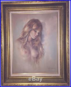 Leo Jansen Signed Vintage Original Boudoir Art Nude Woman Portrait Oil 24x18