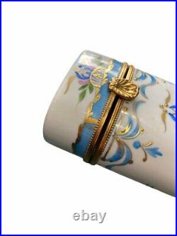 Limoges Case Porcelain Vintage Painted Blue Golden Box Trinket France Signed Old