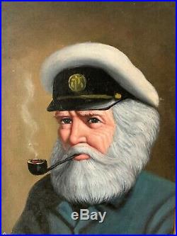 Listed American Artist David Pelbam Vintage Oil Painting Sea Captain Smoking