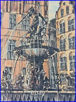 Lot 3 Fine Art Watercolor Painting Gdansk Signed Vintage France Wall Waterfall