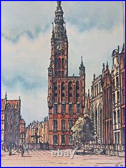 Lot 3 Fine Art Watercolor Painting Gdansk Signed Vintage France Wall Waterfall