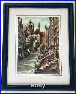 Lot 3 Fine Art Watercolor Painting Gdansk Signed Vintage France Wall Waterfall
