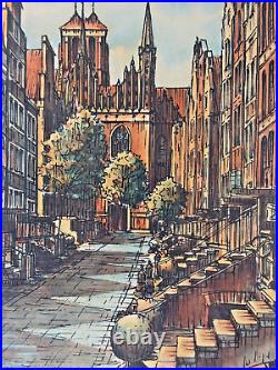 Lot 3 Fine Art Watercolor Painting Gdansk Signed Vintage France Wall Waterfall