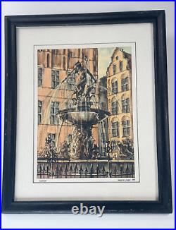 Lot 3 Fine Art Watercolor Painting Gdansk Signed Vintage France Wall Waterfall