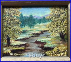 Lot Of 2 Original Vintage Miniature Oil Landscape Signed Mountain River Painting