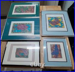 Lot Of 5 VTG Aboriginal Acrylic Marker Dot Paintings Signed Walker'95 E6