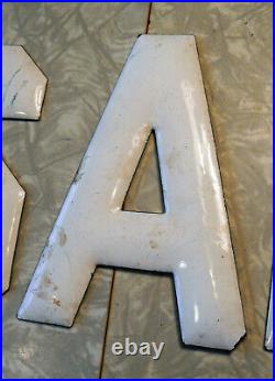 Lot of 6 Vintage Antique White Enamel Painted Porcelain Metal Sign Letters SALAD