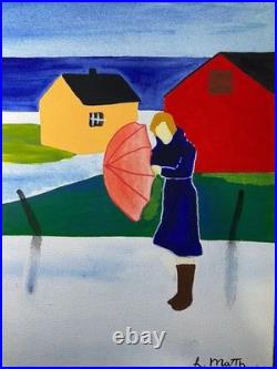 Louisa Matthíasdóttir oil painting on canvas, vtg stamped signed