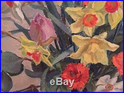 Lrg Signed Felicity G Bush RCA Oil On Board Painting Vintage Welsh Daffodils